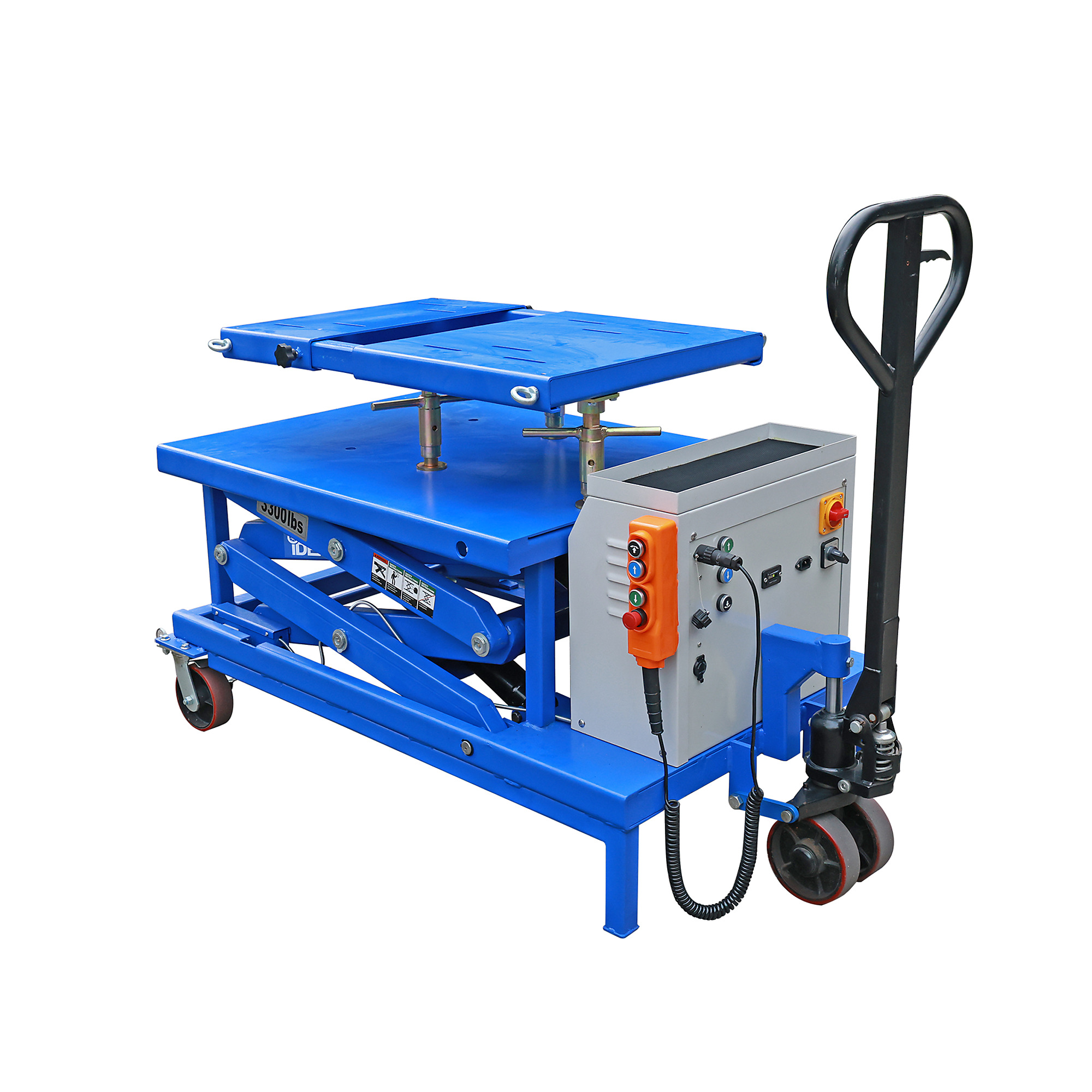 iDEAL by Tuxedo, 3300lbs Powertrain Platform Lift Table, Capacity 3300 lb, Lowered Height 35 in, Raised Height 72 in, Model# LT-PT3300DC-X